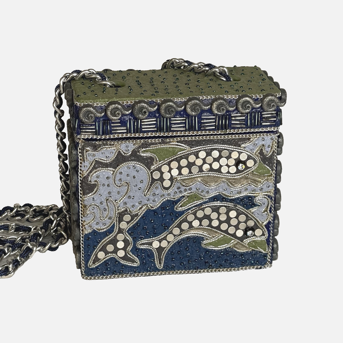 Mary Frances 90's Dolphin Crossbody Beaded Resin Handmade Box