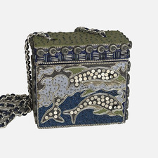 Mary Frances 90  s Dolphin Crossbody Beaded Resin Handmade Box Purse Shoulder Bag