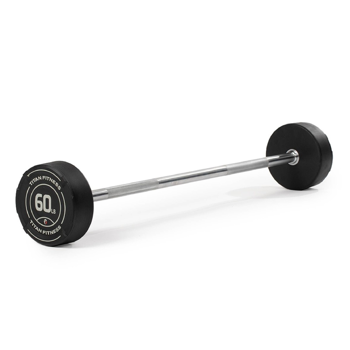 Titan Fitness 60 LB Rubber Straight Fixed Barbell, Pre-Loaded