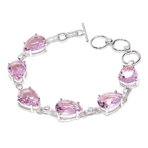Pink Topaz Gemstone 925 Sterling Silver Handmade Jewelry Bracelet Size-7-8 - Picture 2 of 6