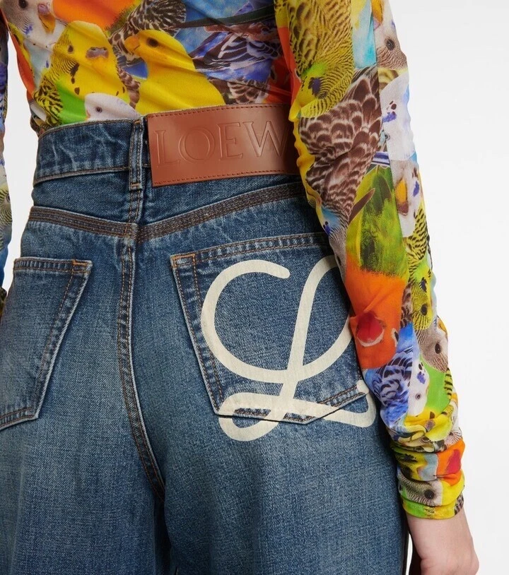 Loewe — LOEWE Logo Bootcut Print High-Rise Flared Blue Jeans FR 32 UK 4 RRP £875 NEW