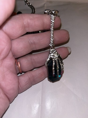 Betsey Johnson Skeleton Hand W/Crystal & Green Gemstones Pendant Necklace NWT 78 - Picture 7 of 7