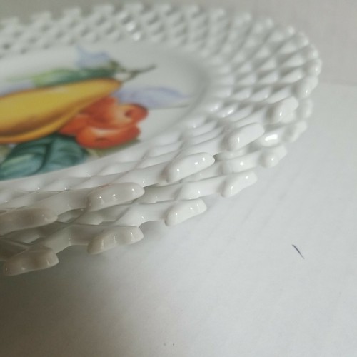 2 Lefton Lattice Hand Painted Fruit Plates Reticulated Pears,Grapes Cutout - Picture 12 of 12