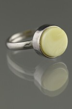 Genuine BALTIC AMBER White Cabochon Stone Silver ADJUSTABLE Ring 3.4g 200611-19