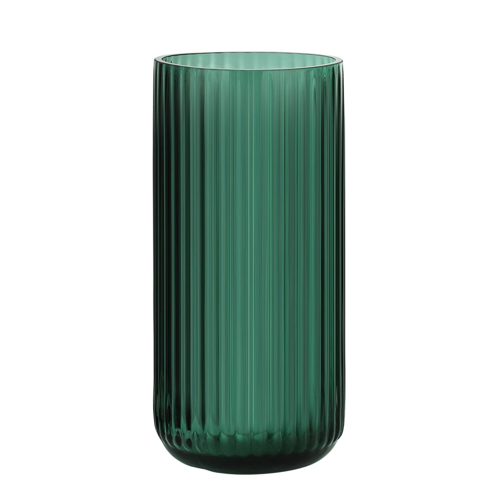 Cylindrical Green Glass Vase, Vintage Flower Vase, Hand Blown Glass Vase, Dec...