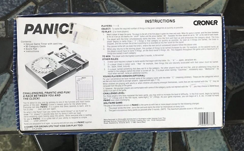 PANIC! 1987 Vintage Board Game CRONER Board Game Complete Game Working - Image 2 of 4