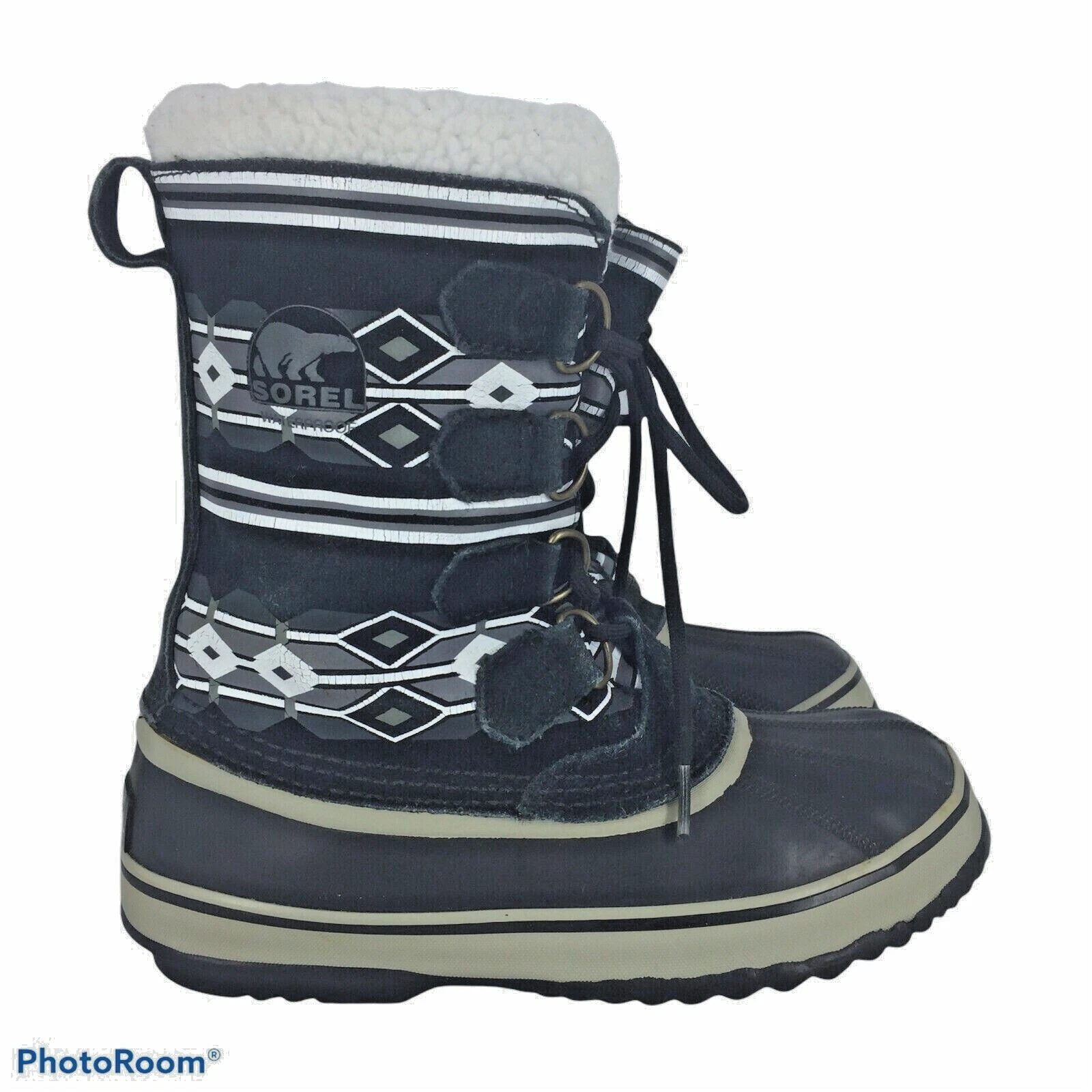 SOREL Womens 7 Black Leather Fleece Lined Mid Calf Snow Boots Waterproof