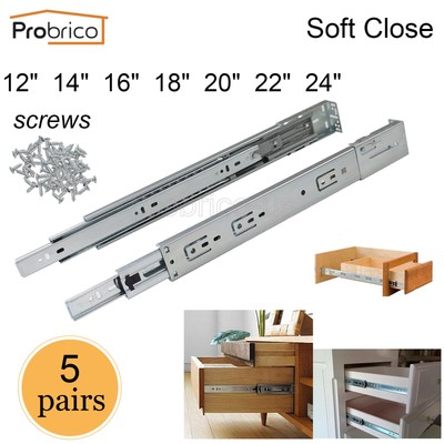 5pairs Soft Close Full Extension Drawer Slides Side Rear Mount