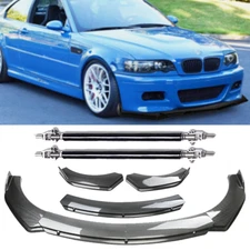 For BMW 3 Series E46 M3 Carbon Fiber Style Front Bumper Lip Spoiler +Strut Rods