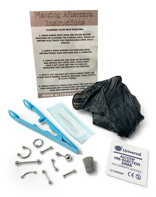 1,2 mm (16 g) PRO STERILE * KLINGE Nadel Piercing Kit * - Schmuck/Größe wählen - UK