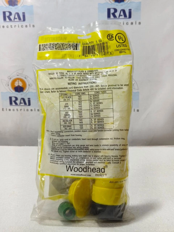 WOODHEAD MOLEX 15W47 WATERTITE FEMALE CONNECTOR 15AMP 125VAC NEMA 5-15 FREE SHIP - image 2 of 4