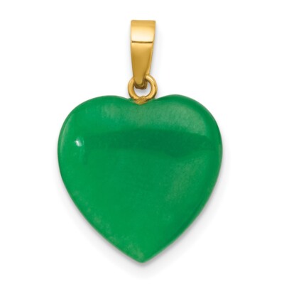 14k Yellow Gold Polished Jade Heart Pendant for Women