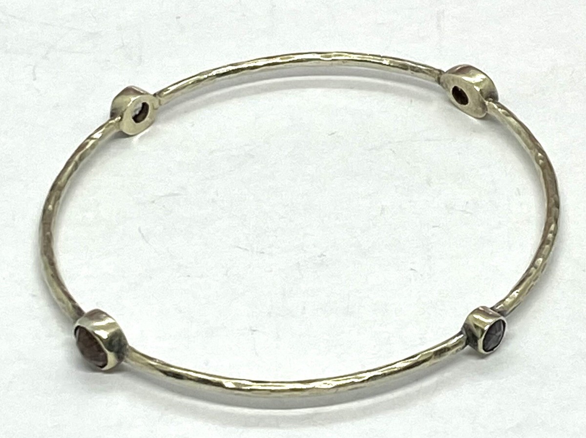 Vintage Sterling Silver Multicolor Stone Bangle Bracelet 7.1/4” 7g