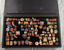 90+ MCDONALDS VTG COLLECTIBLE PINS W/ CASE - MAC OWNER OPERATOR EMPLOYEE INT'L +