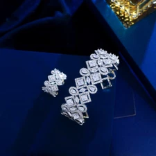 Adjustable CZ Wide Open Cuff Wedding Bridal Bangle Bracelet and Ring Jewelry Set