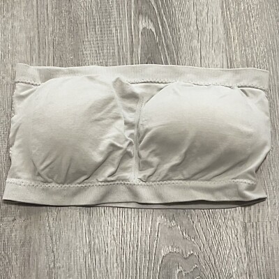 Womens Strapless Bandeau Bralette White Sz XXL Padded Wirefree Minimalist Basic