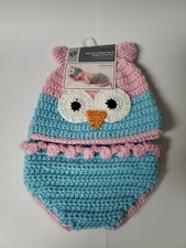 Hand Crocheted Owl Hat  Diaper Cover Set 0-9 months Crochet Set Owl NWT