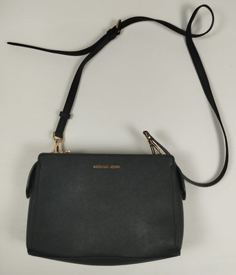 Michael Kors Women Black Saffiano Leather Crossbody Bag Gold Hardware Medium