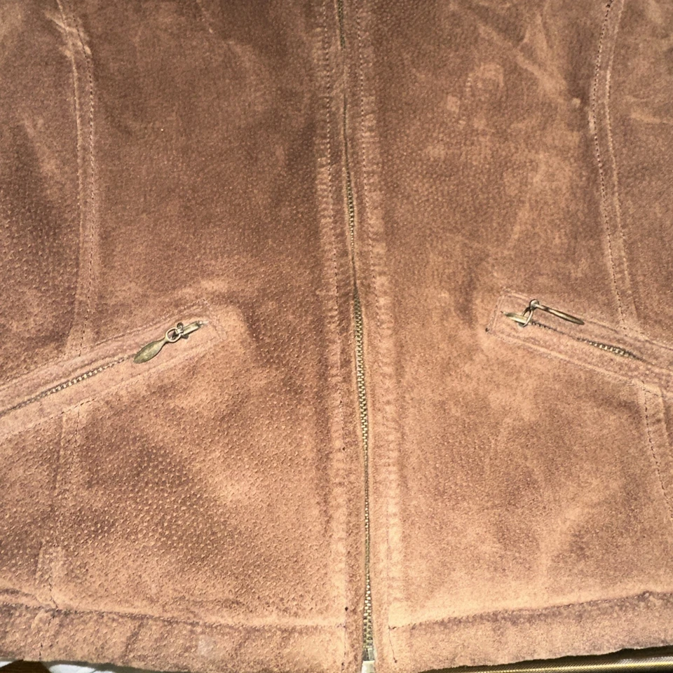 Chaqueta de mujer Brandon Thomas de cuero marrón manga larga talla pequeña Foto 3 de 4