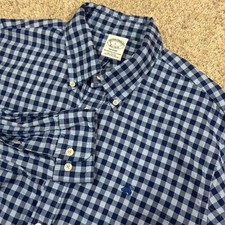 Brooks Brothers Regent Shirt Large Blue Gingham Check Button Down Long Sleeve
