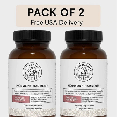 PACK OF 2!! Happy Mammoth Hormone Harmony 72 Vegan Capsules NEW!