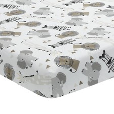 Lambs  Ivy Jungle Safari Cotton White/Gray Elephant/Lion Fitted Mini Crib Sheet