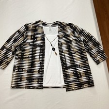 Alfred Dunner 2-Piece Tank Top & Open Front Jacket - Black Beige White Large