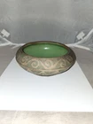Red Wing MN Brushware Pottery Green Enamel Bulb Planter Bowl 6.5x2.25” Marked!!