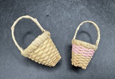 Vtg Mini Woven Baskets With Handle Handwoven Wicker Dollhouse Baskets 2 Pc