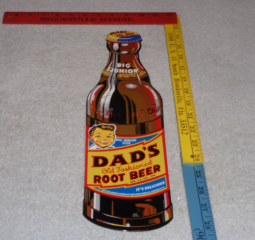 VINTAGE DAD'S ROOT BEER BIG JUNIOR SIZE 15" METAL DADS SODA, GASOLINE & OIL SIGN