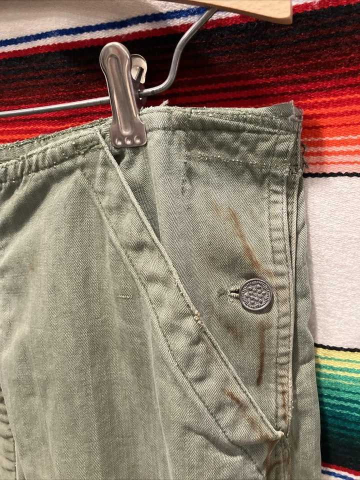 Vintage 40s 50s Military US Army HBT Coverall Carpenter Pants 32/33x28 SEE PHOTO - Image 2 of 4