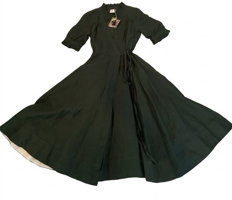 NWT Son de Flor Darcy Linen Wrap Dress Evergreen Size Small image 9