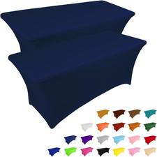 2 Pack 6FT Table Cloth for Rectangular Fitted Events Stretch Jean Blue Table Cov
