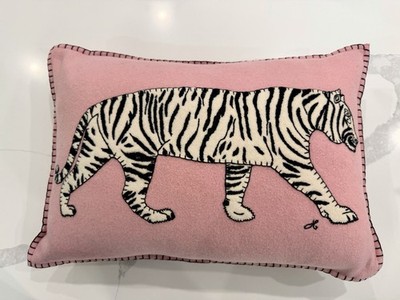 Jan Constantine Wool Feather Throw Pillow Pink With White Tiger 19 x 13