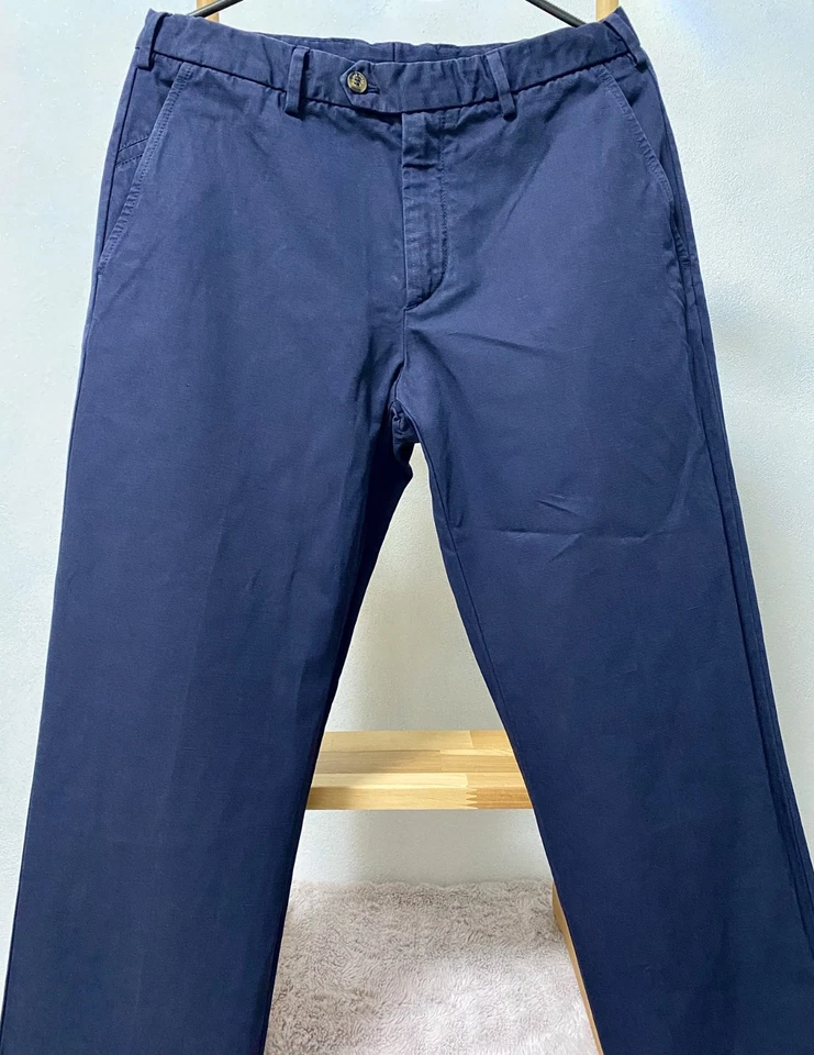 Pantalones Loro Piana Italia Azul Marino Algodón-Lino Talla 46 - Lujo Hecho en Italia Foto 3 de 4