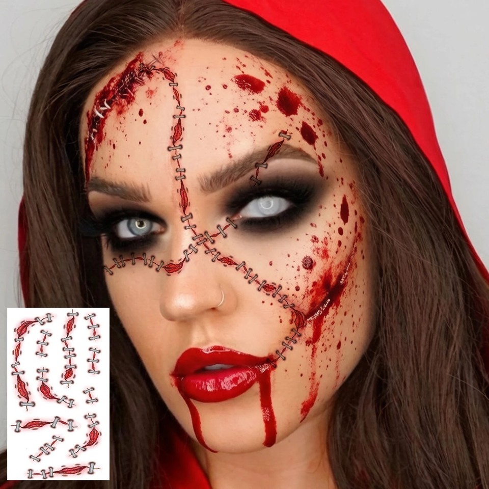 Halloween Zombie Scars Tattoos Fake Blood Scab Scar Wound Costume Make ...