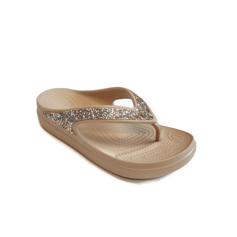【希少】未使用クラークスSLOANE CROCS Womens Sz 8 Sloane Glitter Wedge Flip Flops Lightweight