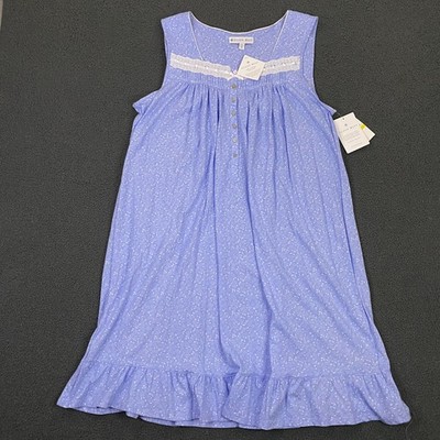 Eileen West Nightgown Womens Medium Blue Floral Cotton Lace Sleep Lounge NWT