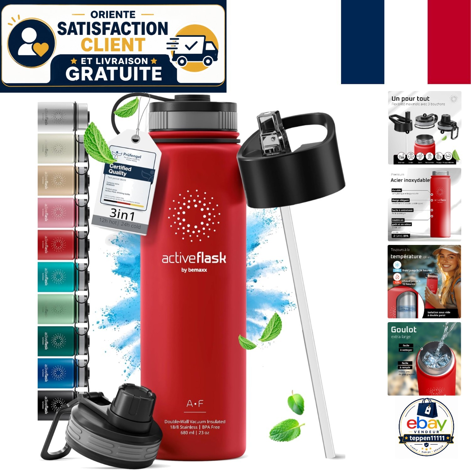 Bouteille d'Arôme Sans BPA ACTIVE FLASK - Gourde Réutilisable Antifuite 680ml