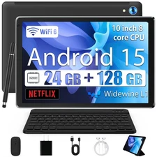 Anmesc Tablet 10.1" Android 14 Tablet 24GB +128GB Quad Core 1280×800 HD IPS WIFI