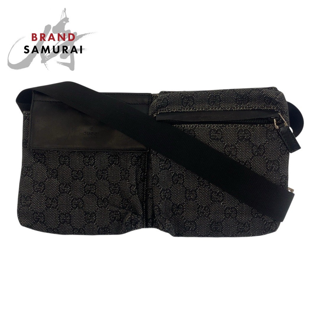 GUCCI GG Canvas Leather Body Bag Black Silver Hardware Used