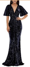 Mermaid Long Prom Formal Dress With Slit Royal Blue Sparkly Sequin size 14