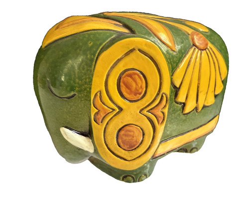 1960s MCM MINT Green YellowElephant  Bank Pride Creations Paper Mache W Plug