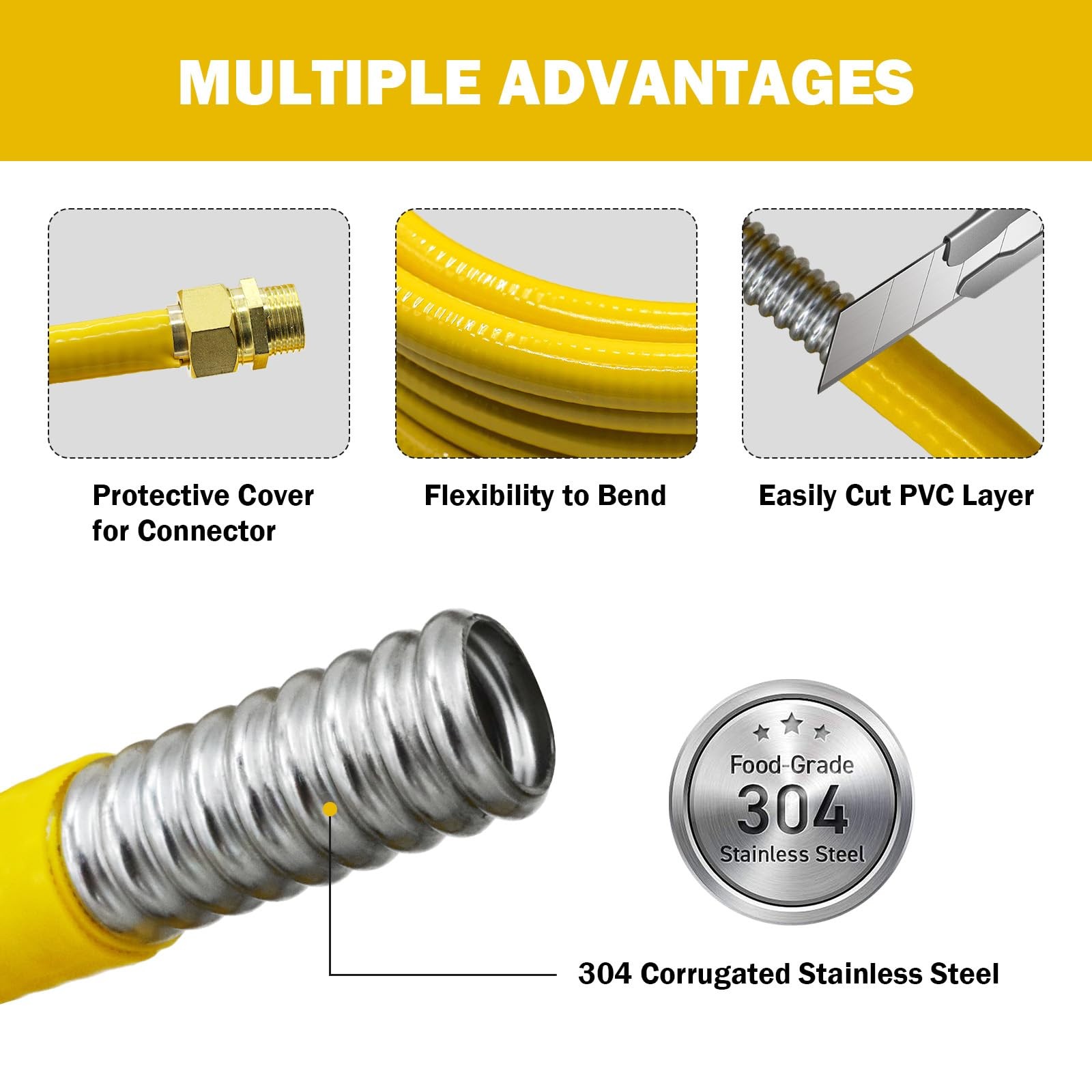 1/2" CSST Gas Line 33ft Flexible Gas Line,Corrugated Stainless Steel Tubing w...