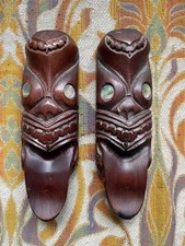 Pair of New Zealand Maori Hei Tiki Rotorua Wall Hanging Carved Wood 