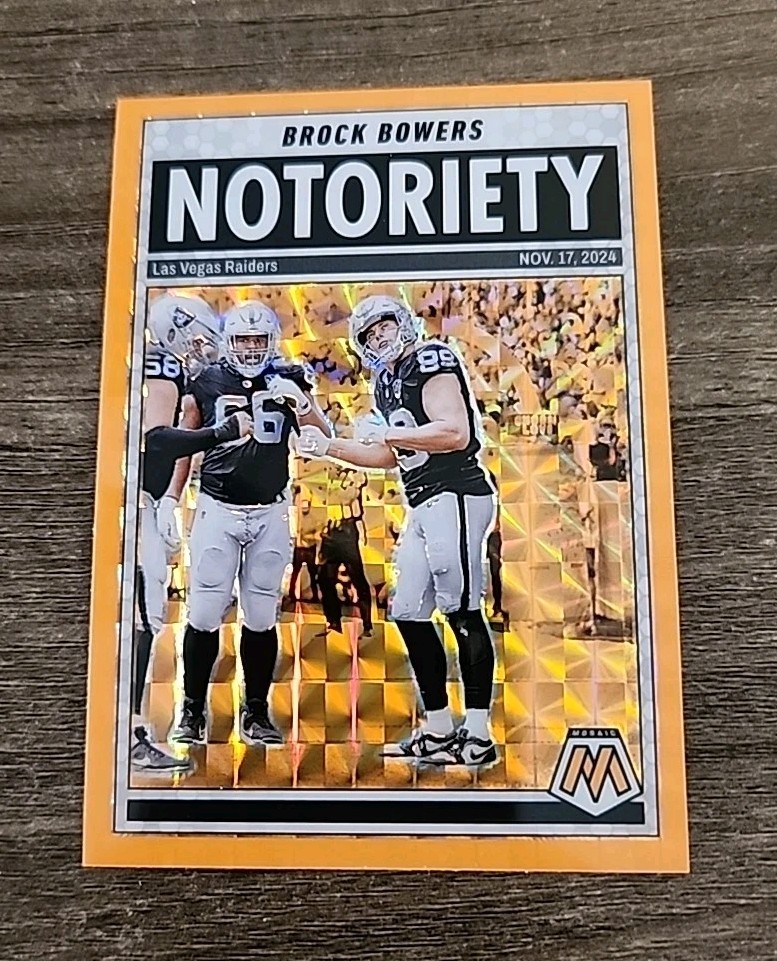 Brock Bowers Orange Fluorescent Prizm 2025 Panini Mosaic NOTORIETY