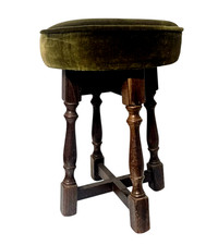 Vintage Traditional Wooden Upholstered Low Pub Bar Stool
