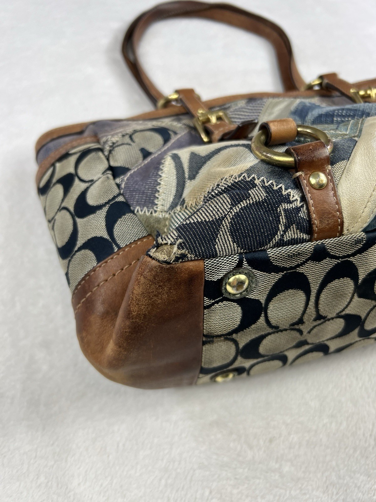 Distressed Coach Patchwork Hand Shoulder Bag Deni… - image 3