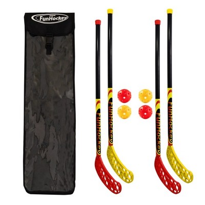 FunHockey Schläger-Set 4 Schläger + 4 Bälle Tasche Hockeyspiel Indoor Outdoor