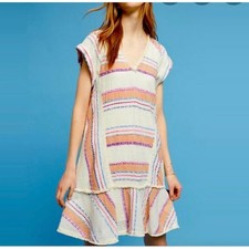 Anthropologie Holding Horses Elira Striped Dress Small Fringe Boho Mini Sundress